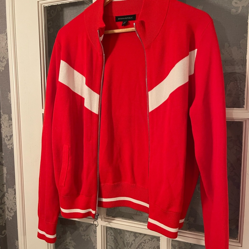 Banana Republic Red and White Zip-Up Jacket